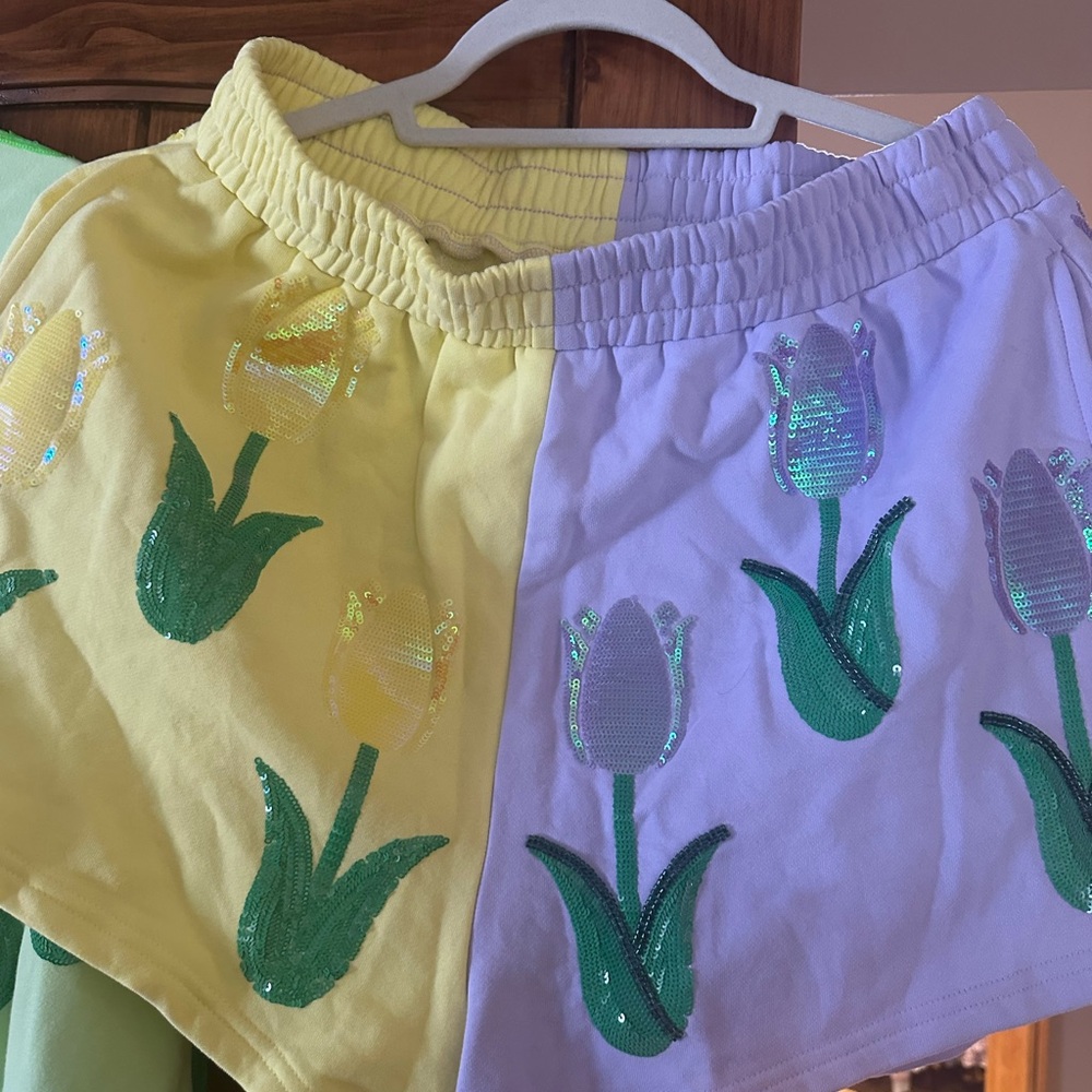 QUEEN OF SPARKLES Yellow and Lavender Tulip Shorts